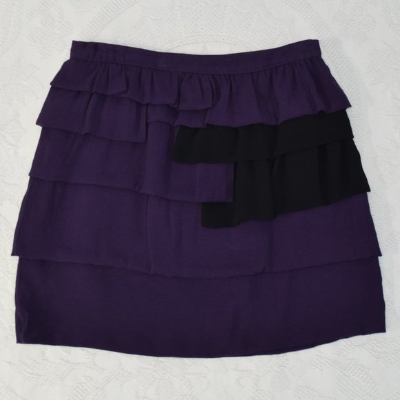Forever 21 Ruffle Zipper Asymmetrical Mini Evening Cocktail Skirt Purple Black M - Picture 9 of 9